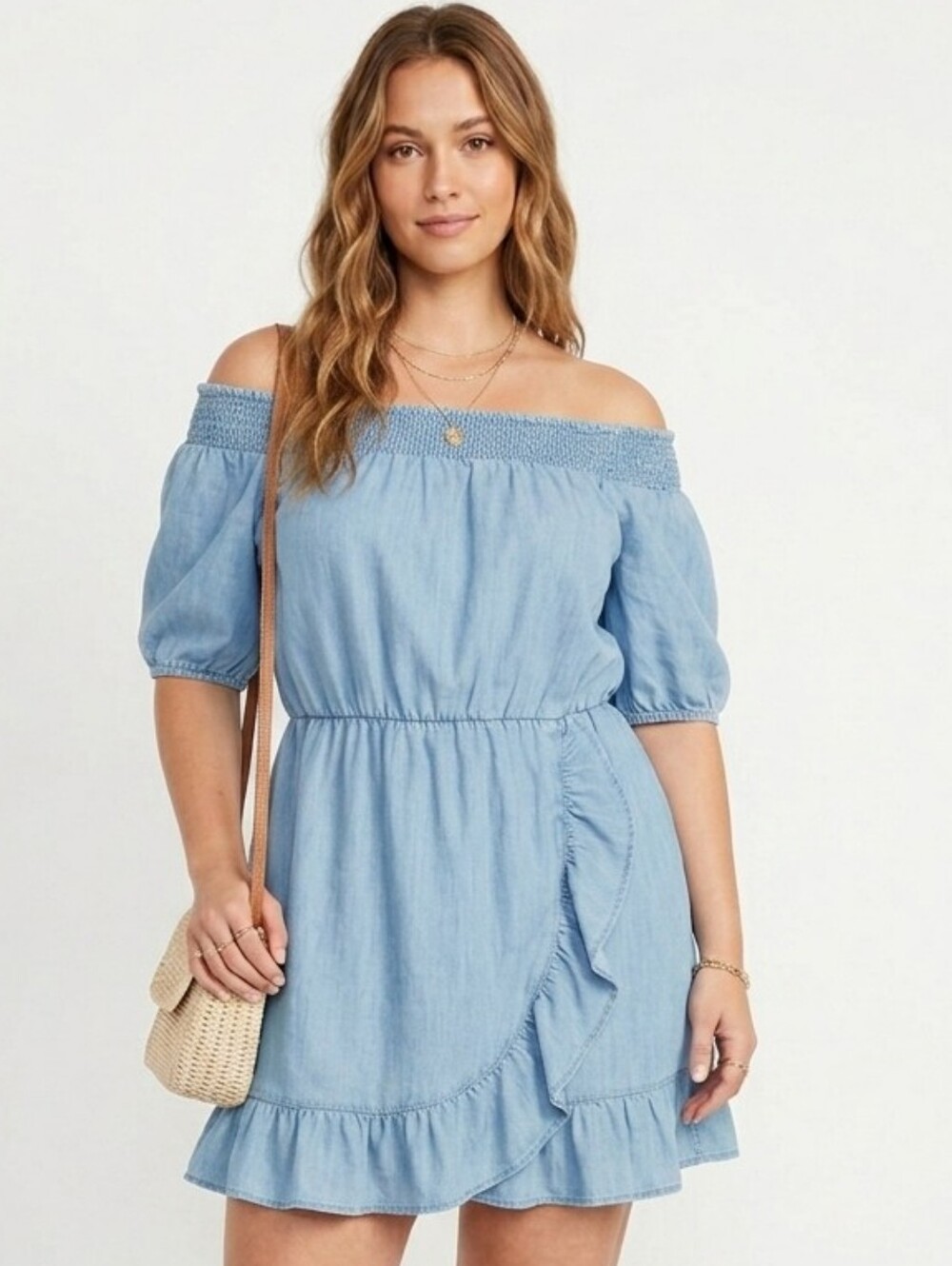New York & Company ✨️ Women's Light Blue Off-Shoulder Ruffle Dress Size XXL